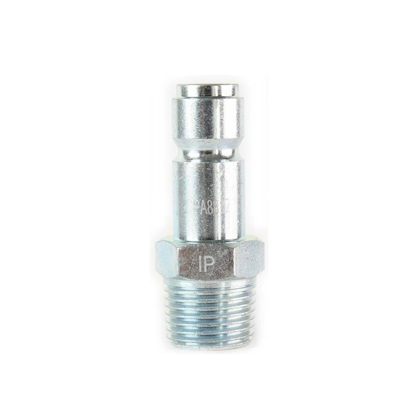 Interstate Pneumatics 1/2 Inch Auto Coupler Plug x 1/2 Inch Male NPT (Silver Color), PK 6 CPA881Z-D6